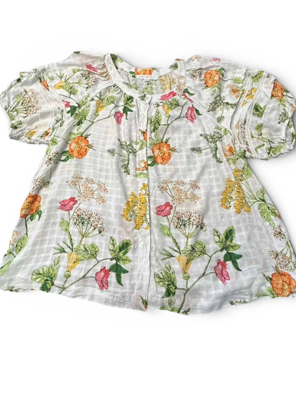 Jane & Delaney Floral Button-Front Top - White w/ Orange & Pink Flowers SZ M EUC